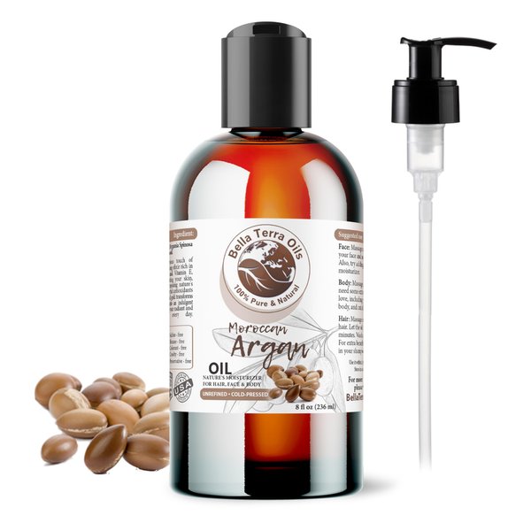 Bella Terra Oils - Argan Oil 8 oz - Pure Moroccan Elixir, Enhances Shine in Hair, Deeply Nourishes Skin