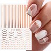 8 Sheets Line Nail Art Stickers Rose Gold Silver Metal Nail Stickers Nail Art Supplies 3D Metallic Curve Stripe Wave Lines Nail Decals French Nail Designs Accessories Striping Tape Wavy Nail Decor