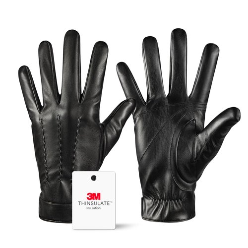 QUKOPSE Winter Leather Gloves for Men,Touchscreen Snow Driving Gloves with Cashmere Lining for Motorcycle Driving Riding