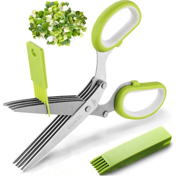 2023 Updated Herb Scissors Set - Herb Scissors With 5 Blades and Cover, Cool Kitchen Gadgets for Cutting Shredded Lettuce, Cilantro Fresh, Green Onion Fresh and etc. Also Can Used for Cutting Paper.