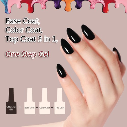 FZANEST One Step Gel Nail Polish Black,Hema Free Gel Polish Top Base Coat 3 in 1,Soak Off LED UV Nail Gel Polish Nail Art Starter Manicure 15ml