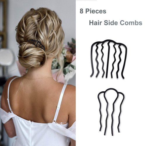8 Pieces Hair Side Comb Metal Hair Comb Clips French Twist Comb for Updo Bun Vintage Hair, Black Hair Pins Hair Comb Hair Accessories for Women and Girls (Classic)