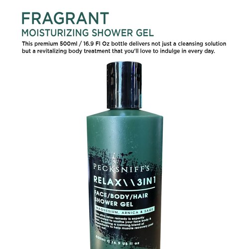 Pecksniff's Relax Magnesium 3-in-1 Arnica & Sage Shower Gel | 500ml /16.9 Fl Oz