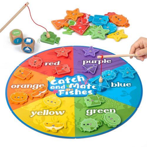 Smartwo Montessori Toy for Toddlers 1-3, Fine Motor Skill Wooden Magnetic Fishing Game for Year Old Kids, Early Learning Color and Shape Sorter Toys for Ages 2-4 Girls Boys Preschool Educational Gift