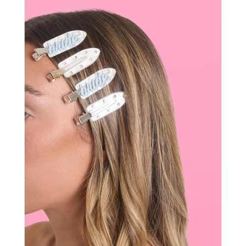 xo, Fetti Bride Beauty Clips - 4 pc | Bachelorette Party, Blue White Bridal Hair Clip, Wedding Get Ready With Me, Bridal Shower Favor, Wedding Accessory