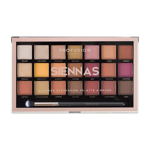 Profusion Cosmetics 21 Shade Eyeshadow Palette for Eyecatching Look, Long lasting and Cruelty Free Bright Pigmented Shades Collection and Brush, Siennas