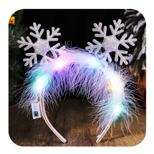 CAKURE Light up Christmas Headband White Snowflake Hair Band LED Glowing Headbands Xmas Hair Accessories Party Costume Headwear for Women and Girls