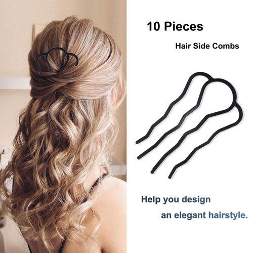 10 Pieces Hair Side Combs Metal Hair Comb Clips U Shaped Hair Pins French Twist Comb for Updo Bun Vintage Hair, Black Hair Pins Hair Comb Hair Accessories for Women and Girls (Black)