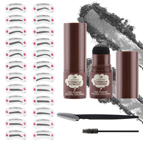 BowJian Eyebrow Stamp Stencil Kit Eyebrow Stencil Kit with 24 Reusable Eyebrow Stencils Eyebrow Shaper Eyebrow Pomade Waterproof Brow Stamp Kit Natural Eye Brow Stencil Kits(Gray Black Eyebrow Kit)