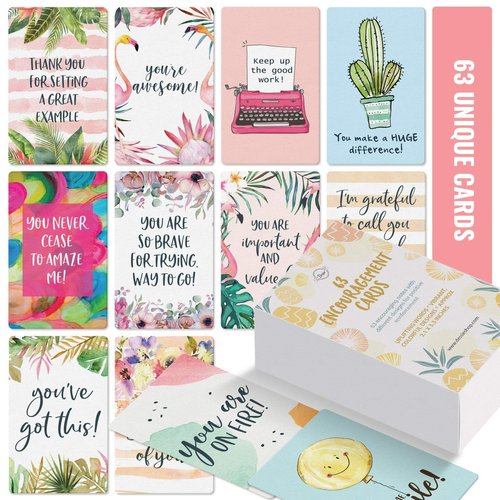 Dessie Motivational Cards - 63 Unique Inspirational Cards. Business Card Sized Encouragement Cards for Employees, Thinking of You Gifts, Appreciation Cards, Kindness Cards, Lunch Box Notes