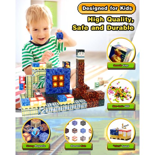 Aleath Magnetic Blocks Building Toys for Kids: 100PCS Magnet Cubes Trains Set - Kids Toys for Christmas Birthday Gifts - Magnetic Toys for Boys & Girls 3+