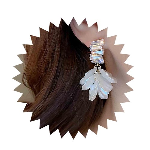 Sttiafay Vintage Crystal Resin Flower Dangle Earrings White Acrylic Flower Earrings Gold Cz Crystal Stud Earrings Weddings Flower Earrings Jewelry for Women
