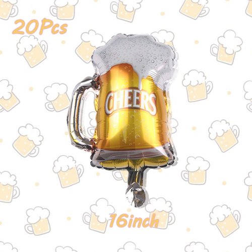 ZHENGYE Beer Mug Cheers Balloons 20 Pcs Mylar Foil Balloons Beer Theme Birthday Party Decorations