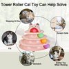 Suhaco Interactive Cat Toys for Indoor Cats Fun Roller 4 Level Cat Tower with Cute Stickers Turntable Kittens Ball Teaser Toy (Pink)