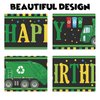 Garbage Truck Trash Trucks Happy Birthday Banner Backdrop Balloons Waste Management Recycling Bin Theme Decor Decorations for Yard Sign 1st Birthday Party Baby Shower Supplies Favors Background Flag