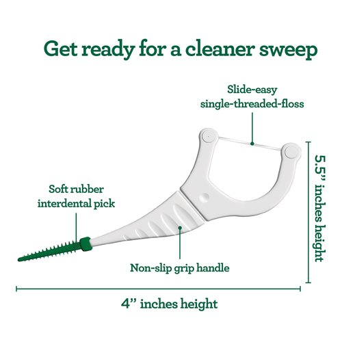 GuruNanda 2 in 1 Dental Floss Picks - Non-Slip Grip Handle, Slide Easy, No Break or Shred Flosser - Complete Oral Care with Interdental Pick for Healthy Teeth & Gums - Mint Flavor, 40 Count (1 Pack)