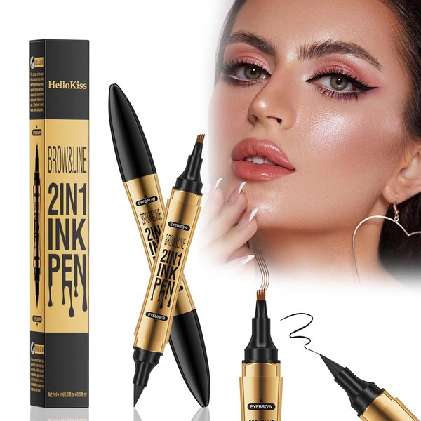 Magic Eyebrow Pencil, Waterproof Eyebrow Pen, 4 Tipped 2 IN 1 Create Natural Hair Like Brows Microblading Eyebrow Pen, Long Lasting Natural Fine Stroke Magic Eyebrow Pen (611A01#Light Brown)