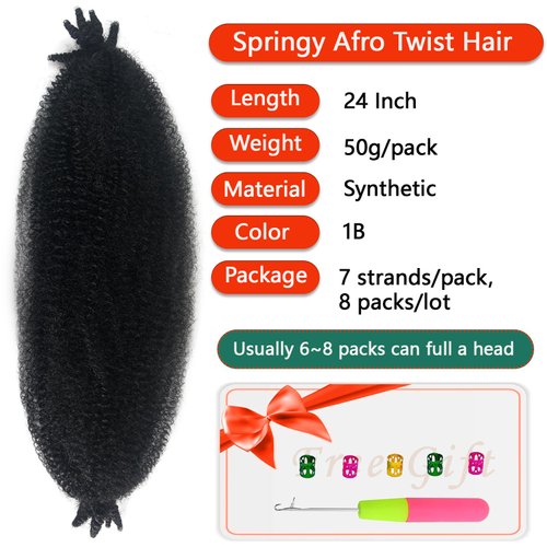 Kaidene Springy Afro Twist Hair 24 Inch Marley Twist Braiding Hair 8 Packs Kinky Twist Hair for Passion Twist Hair Pre Fluffed Afro Spring Twist Hair Soft Kinky Curly Braiding Hair for Twisting