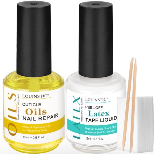 LOUINSTIC Cuticle Oil and Liquid Latex for Nails - Latex Nail Polish Barrier Peel Off with Cuticle Nail Oil, Latex Tape for Nails Cuticle Guard Nail Polish Skin Protector