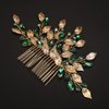 Rumtock Green Crystal Gold Leaf Hair Comb for Women Girls Wedding Bridal Hair Accessories