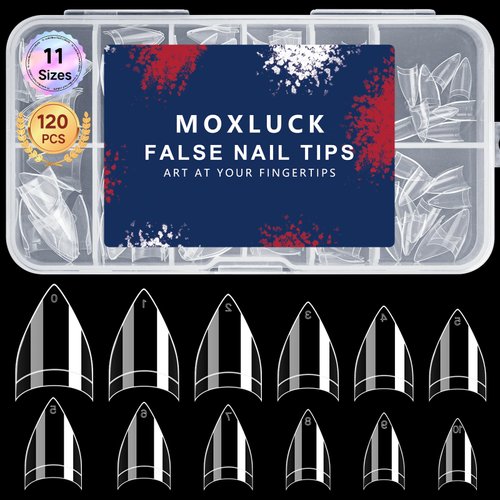 Moxluck Stiletto Nail Tips,Half Cover False Nails Clear Acrylic Press on Nails 120Pcs,Soft Gel Nail Tips Extension False Tips for Nail Salons and DIY Nail Tips Art at Home