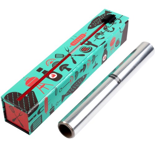 ChicWrap BBQ Tools Refillable Foil Dispenser - Includes 12"x 30' Roll of Professional Aluminum Foil - Reusable Dispenser w/Slide Cutter - Ideal Dispenser & Saves Money