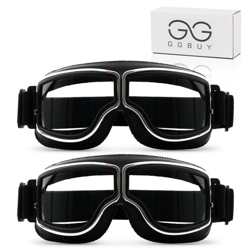 GGBuy Motorcycle Goggles Vintage Anti Fog Pilot Glasses Dustproof ATV Off Road Motorbike Helmet Eyewear Protect for Ridding Motorcross Classes Aviator Goggles