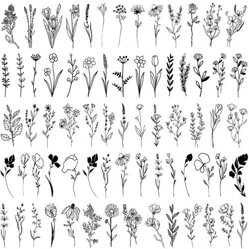 Small Black Branch Flower Temporary Tattoo for Women, Realistic Cute Tiny Wild Plant Floral Fake Tattoo Sticker Adult Girl Hand Arm, 3D Botanical Birth Month Temp Tatoo Wrist Leg Body Makeup, 18-Sheet
