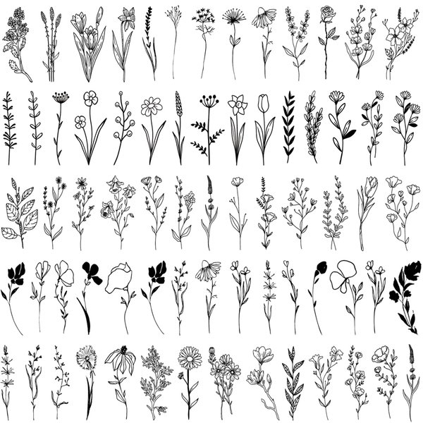 Small Black Branch Flower Temporary Tattoo for Women, Realistic Cute Tiny Wild Plant Floral Fake Tattoo Sticker Adult Girl Hand Arm, 3D Botanical Birth Month Temp Tatoo Wrist Leg Body Makeup, 18-Sheet