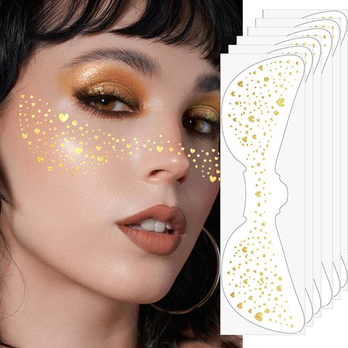 Glitter Freckles Face Tattoo, Gold Star Sparkle Freckles Makeup Patches, Face Glitter Glow up Tem...