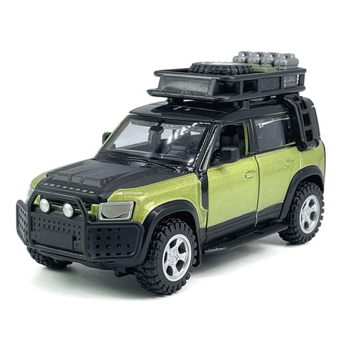 1:43 Scale 2020 Land Rover Defender 110 Model Car Kit Diecast Toy Cars Metal Alloy Vehicles, Parts Changeable, Doors Open, Black Top and Roofrack, Collection for Men, Toys for Boys Kids Gifts, Green