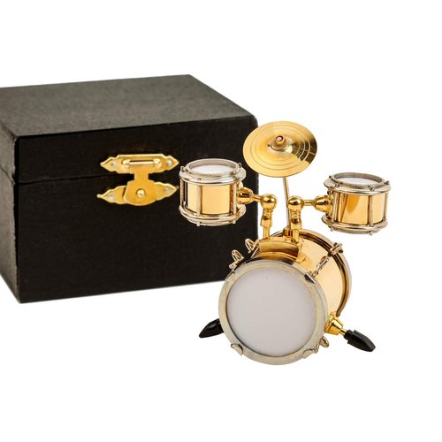 Seawoo Miniature Drum with Case Mini Percussion Musical Instrument Mini Drum Miniature Dollhouse Model Christmas Ornament and Gift (Drum)