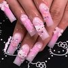 24Pcs Pink Press on Nails Long Square Fake Nails with Cute Nails Rhinestones Design Acrylic Glue on Nails Full Cover Y2K False Nails Pink Artificial Nails for Women Girls Nail Decoration