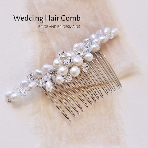 JJAKAWIN Bride Pearl Wedding Hair Comb Silver Hair Piece Rhinestone Headpiece Bridal Hair Accessories for Women and Girls HC043