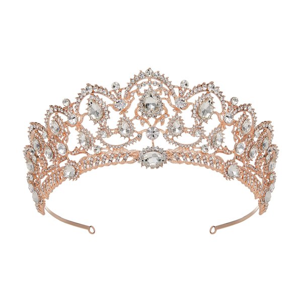 SWEETV Rose Gold Wedding Tiaras and Crowns for Women, Rhinestone Queen Tiara Headpieces for Women Crystal Hair Accessories