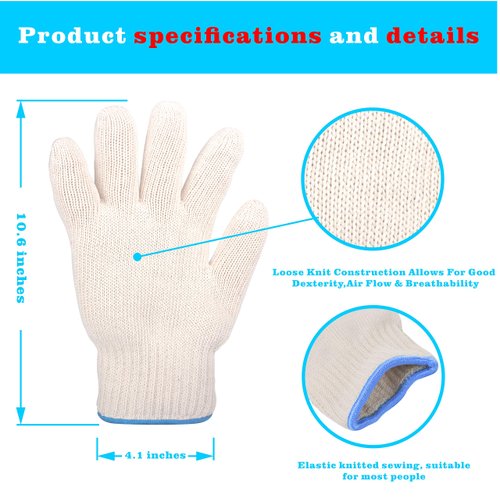 Heat Resistant Gloves - EN407 Certified 932°F Oven Gloves, Cut-Resistant Grill Gloves, Cooking Gloves for BBQ, Grilling, Baking, Cutting, Welding, Smoker Fireplace, 1 Pair (2 Pieces Set), White