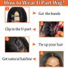 Amella Hair U Part Wig Human Hair Straight Bob Wigs For Black Women 10inch Brazilian Remy Hair Short Bob Human Hair Wigs Clip in U Part Wig Human Hair Extensions Natural Black Color