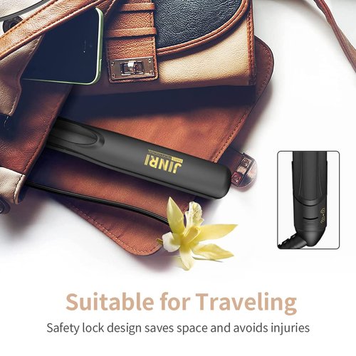 Jinri 1 Inch Professional Travel Hair Straightener with Dual Voltage, Digital Anti Static Ceramic Tourmaline Flat Iron with LED Display Black