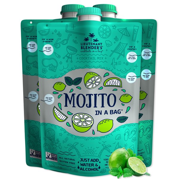Lt. Blender's Mojito in a Bag - Each Bag Makes 1/2 Gallon of Frozen Mojito Mix – Non-GMO Cocktail Mix for Mojito Slushies – Make a Cocktail, Wine Slushie or Mocktail - (Pack of 3)