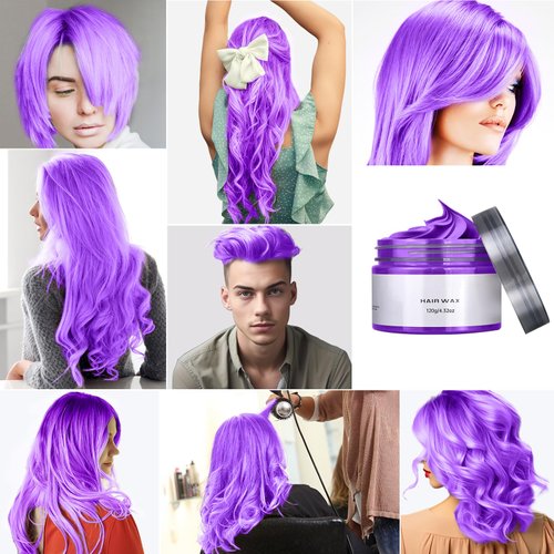 Temporary Hair Color Wax, Washable Hair Wax Dye for Men Women, 4.23 Ounces Hair Styling Clay Ash for Crazy Hair Cosplay Party, Makeup kit Gifts for 8-10-12+ Years Old Girls Kids, Men Women(Purple)