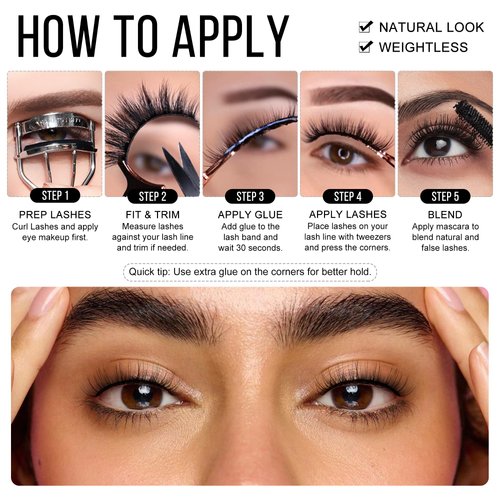 Hermosa Boston Brilliance Lashes with 10 Pairs Eyelashes Kit, Vegan Mink Materials of Cruelty Free, Reusable Strip Lashes with more than 20 times each pair. Doll Round Natural Looking HMN41-11