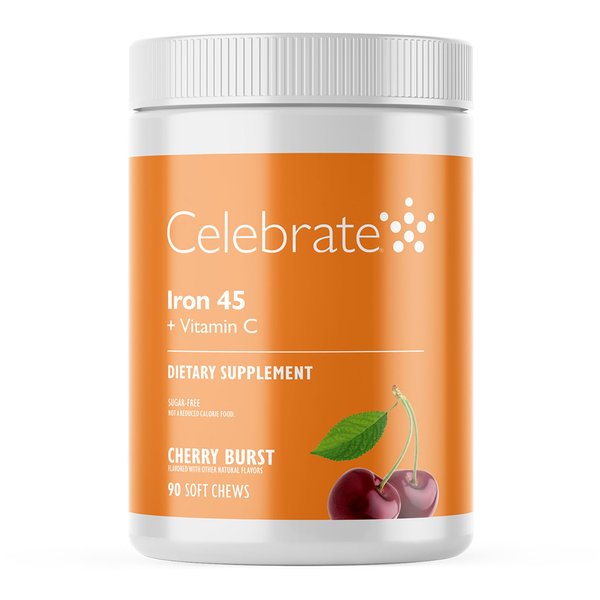 Celebrate Vitamins Bariatric Iron Soft Chew with Vitamin C, 45 mg Iron, Cherry Burst, Bariatric Vitamins for WLS Patients Including Sleeve Gastrectomy and Gastric Bypass Surgery, 90 Count
