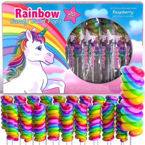 Unicorn Candy Swirl Lollipops Individually Wrapped Bulk 20pk- Unicorn Lollipop Candy Bulk For Unicorn Party Favors & Rainbow Party Favors - Rainbow Candy For Party Bags & Unicorn Pinata - Suckers & Lollipop