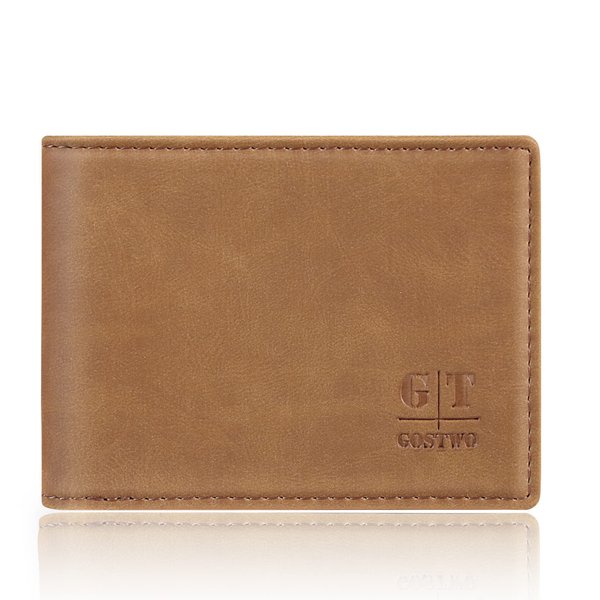 Gostwo Mens Slim Minimalist Front Pocket Wallet Genuine Leather ID Window Card Case RFID Blocking (Brown)