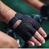 Kango Leather Padded Breathable Fingerless Workout Gloves, Crochet Back, Black (Small)