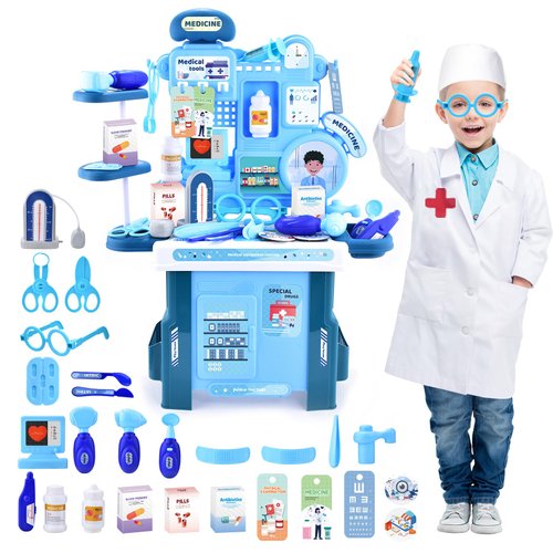 CASRRA Kids Doctors Play Set, Pretend Doctor Kit with 42 Accessories, Dentist Play Set, Toddler Doctor Costume, Playset for Kids,3-5 Kids Doctor Kit for Girls and Boys