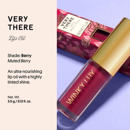 Winky Lux Very There Lip Oil, Nude Pink Lip Oil, Hydrating Lip Gloss Tint, Tinted Pink Glossy Lip Balm, Juicy Non Sticky Lip Gloss, Draped in Color Lip Tint with Jojoba Oil, Berry