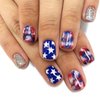 OHWODA Independence Day Press on Nails Square 4th of July Short Fake Nails Blue Red Patriotic False Nail Tips American Day Nails Designs Short Nails Press ons 24Pcs (style14)