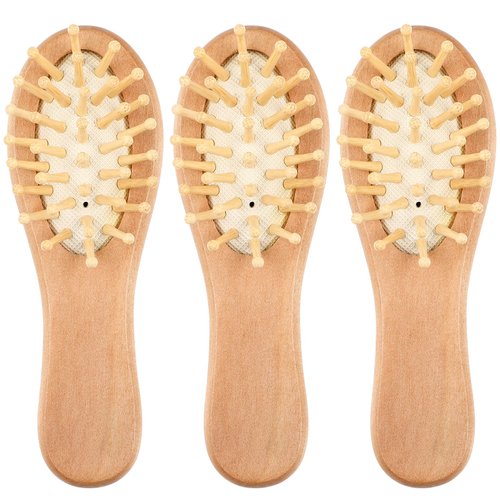 3pcs Mini Hair Wooden Hair Brush Mini Bamboo Hairbrushes Combs Cushion Hair Brush Scalp Massage Comb