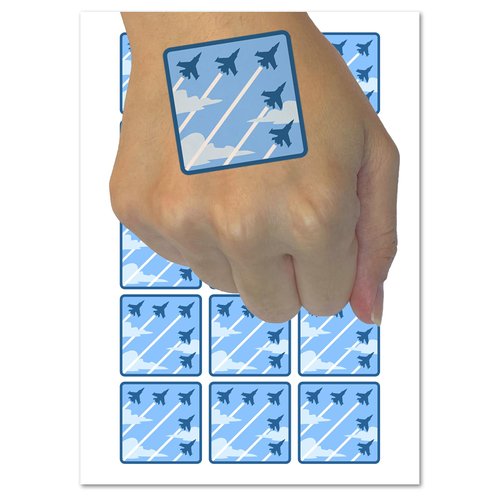 Fighter Jet Formation Temporary Tattoo Water Resistant Fake Body Art Set Collection - 15 2" Tattoos (1 Sheet)